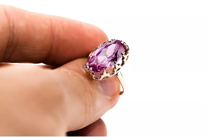 Vintage craft Ring Amethyst Original Vintage 14K Rose Gold vrc253r